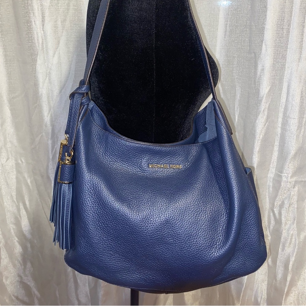 Michael Kors Navy Pebbled Leather Hobo with Tassel